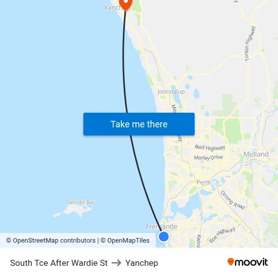 South Tce After Wardie St to Yanchep map