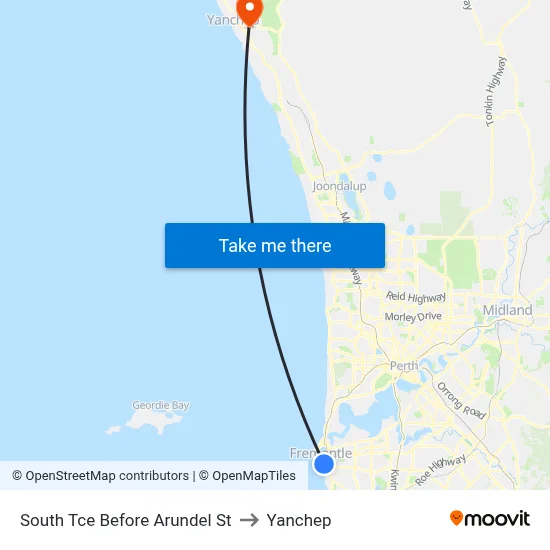 South Tce Before Arundel St to Yanchep map