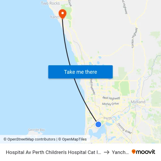 Hospital Av Perth Children's Hospital Cat Id 132 to Yanchep map