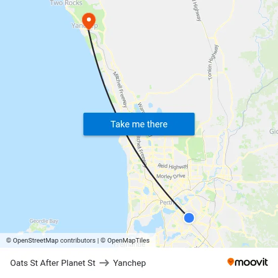 Oats St After Planet St to Yanchep map