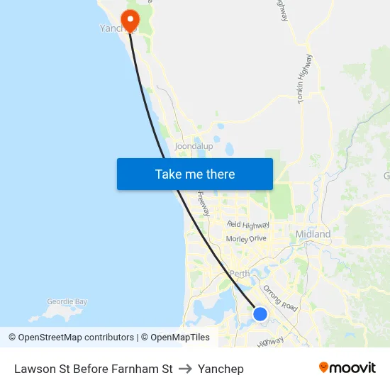 Lawson St Before Farnham St to Yanchep map