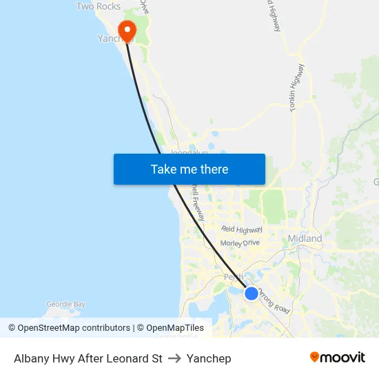 Albany Hwy After Leonard St to Yanchep map