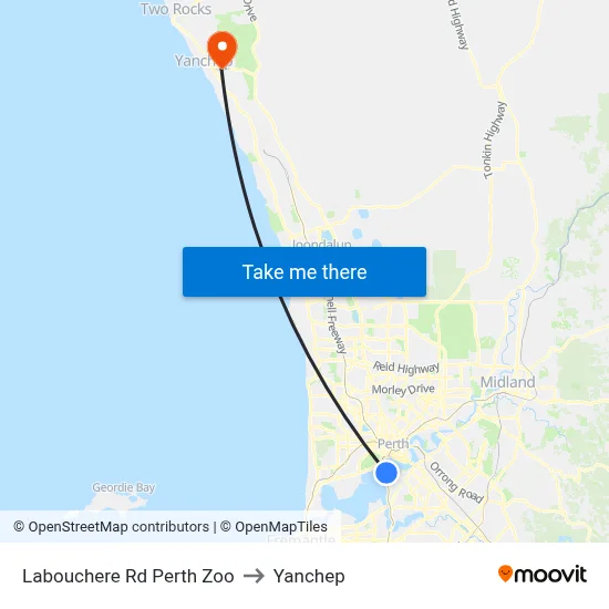 Labouchere Rd Perth Zoo to Yanchep map