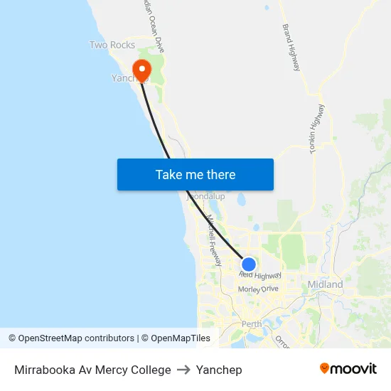 Mirrabooka Av Mercy College to Yanchep map