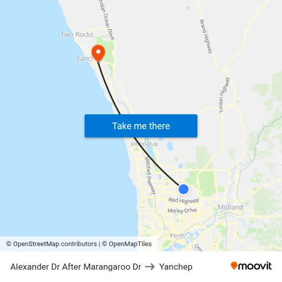 Alexander Dr After Marangaroo Dr to Yanchep map