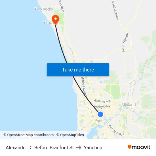 Alexander Dr Before Bradford St to Yanchep map