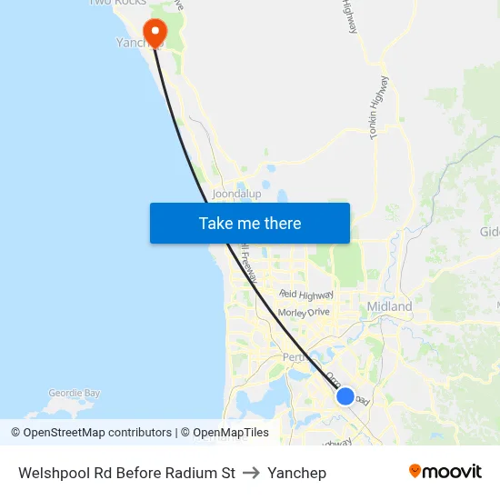 Welshpool Rd Before Radium St to Yanchep map
