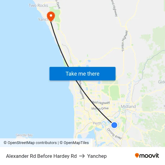 Alexander Rd Before Hardey Rd to Yanchep map