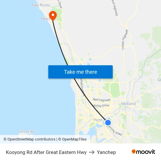 Kooyong Rd After Great Eastern Hwy to Yanchep map