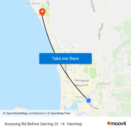 Kooyong Rd Before Gerring Ct to Yanchep map