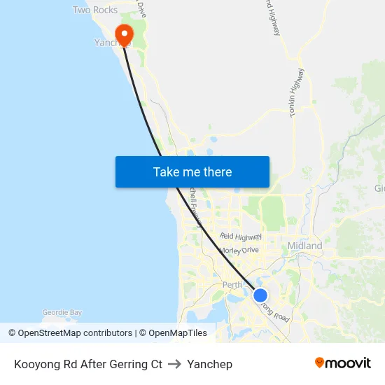 Kooyong Rd After Gerring Ct to Yanchep map