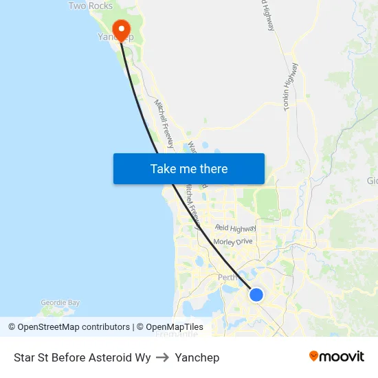 Star St Before Asteroid Wy to Yanchep map