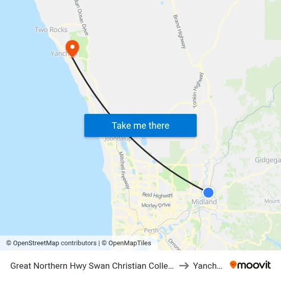 Great Northern Hwy Swan Christian College to Yanchep map