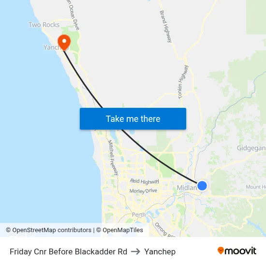 Friday Cnr Before Blackadder Rd to Yanchep map