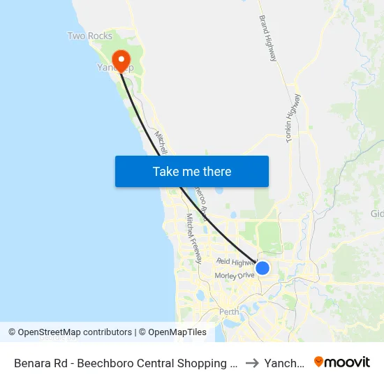 Benara Rd - Beechboro Central Shopping Ctr to Yanchep map
