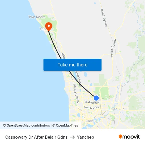 Cassowary Dr After Belair Gdns to Yanchep map