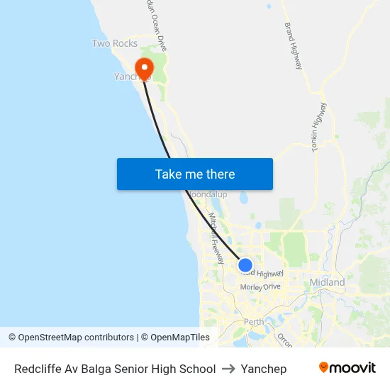 Redcliffe Av Balga Senior High School to Yanchep map