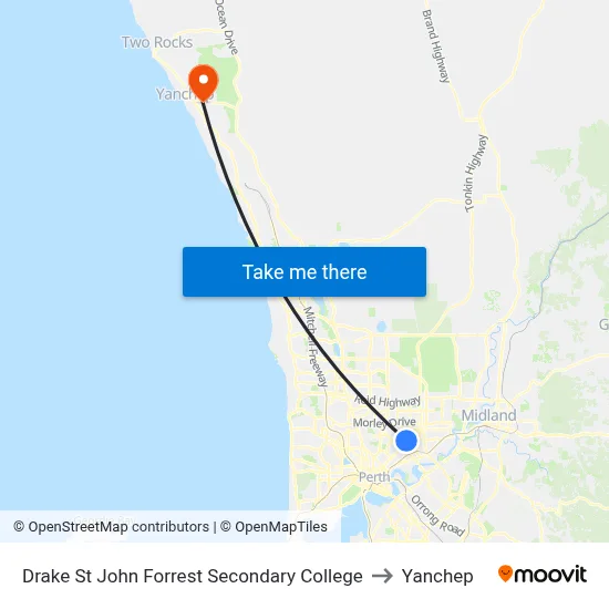 Drake St John Forrest Secondary College to Yanchep map