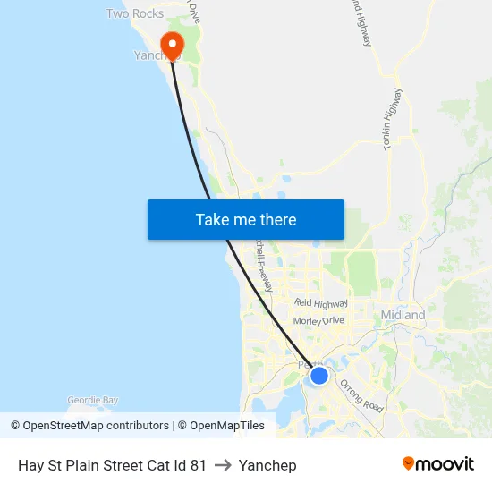 Hay St Plain Street Cat Id 81 to Yanchep map