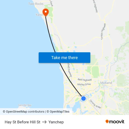 Hay St Before Hill St to Yanchep map