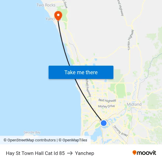 Hay St Town Hall Cat Id 85 to Yanchep map
