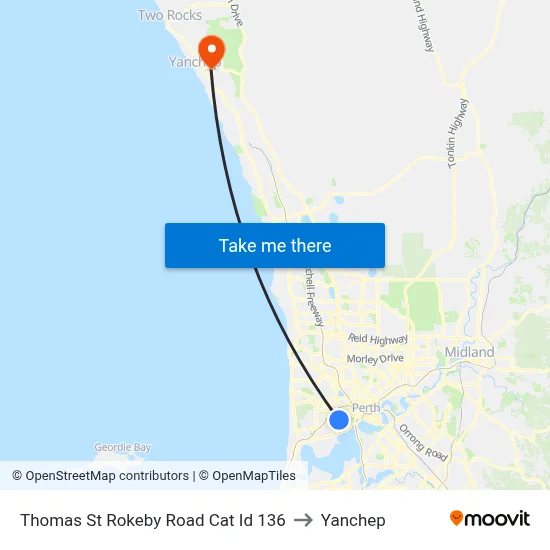 Thomas St Rokeby Road Cat Id 136 to Yanchep map