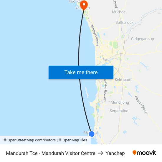 Mandurah Tce  - Mandurah Visitor Centre to Yanchep map