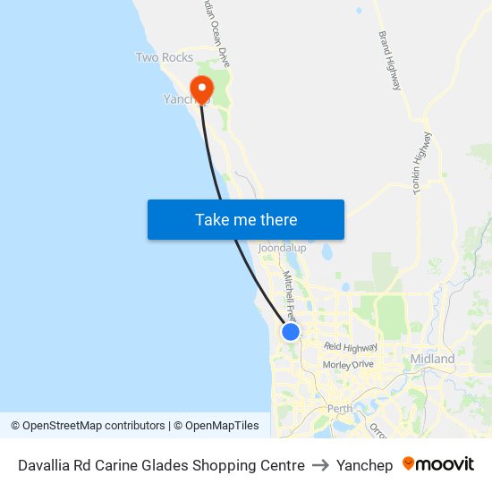 Davallia Rd Carine Glades Shopping Centre to Yanchep map