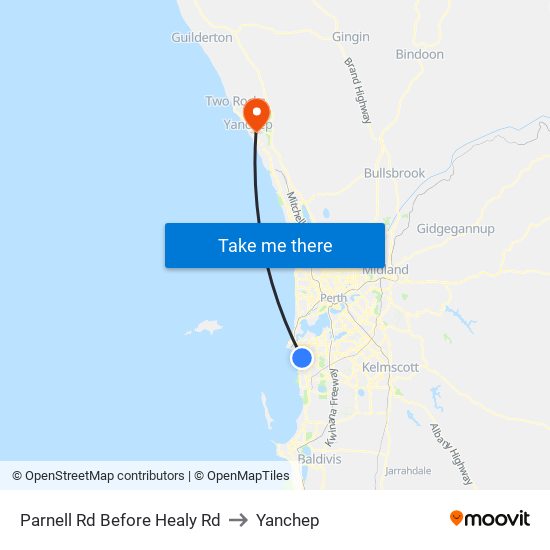 Parnell Rd Before Healy Rd to Yanchep map