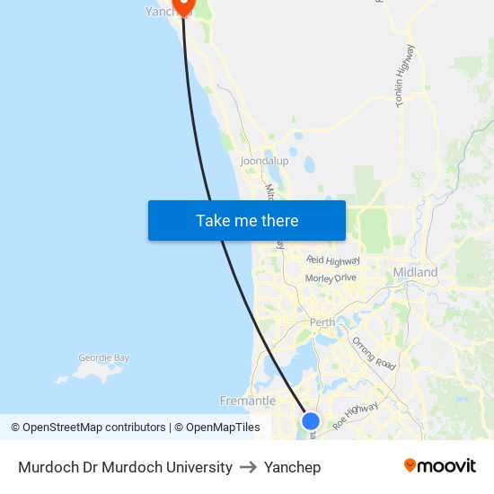 Murdoch Dr Murdoch University to Yanchep map