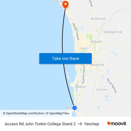 Access Rd John Tonkin College Stand 2 to Yanchep map