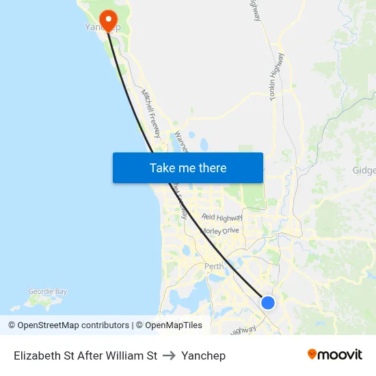 Elizabeth St After William St to Yanchep map