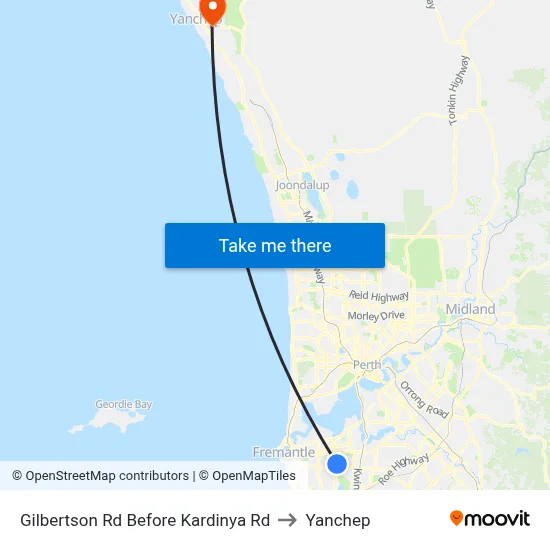 Gilbertson Rd Before Kardinya Rd to Yanchep map