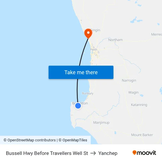 Bussell Hwy Before Travellers Well St to Yanchep map