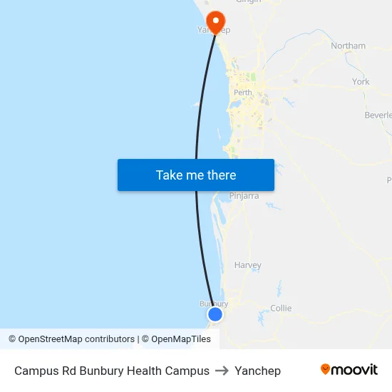 Campus Rd Bunbury Health Campus to Yanchep map