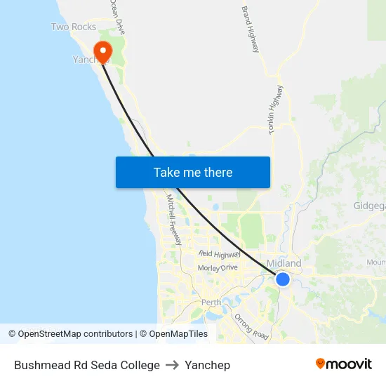 Bushmead Rd Seda College to Yanchep map
