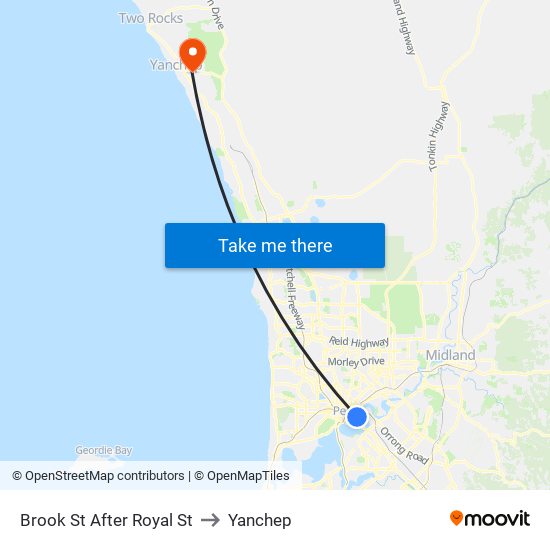 Brook St After Royal St to Yanchep map