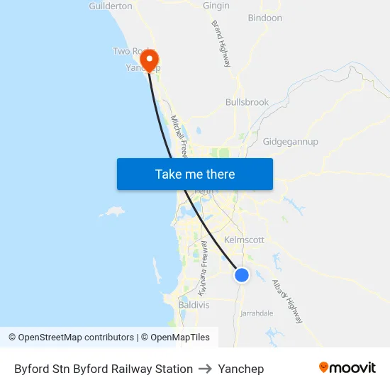 Byford Stn Byford Railway Station to Yanchep map