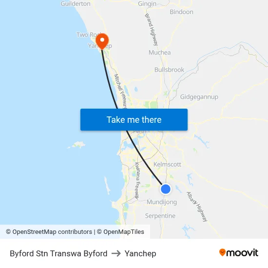 Byford Stn Transwa Byford to Yanchep map