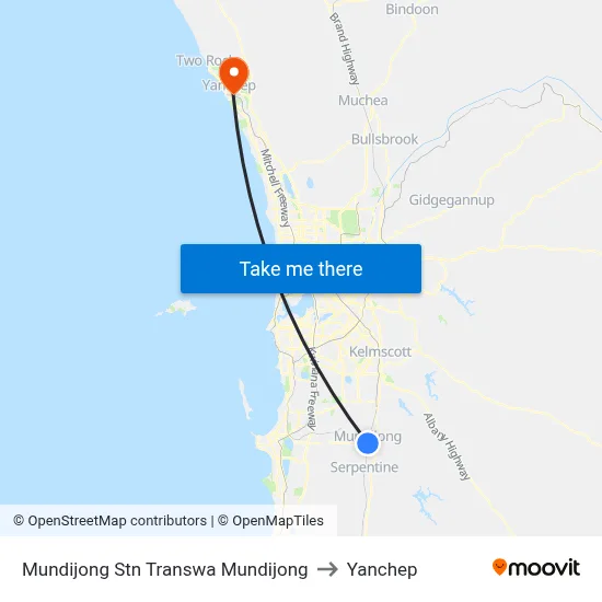 Mundijong Stn Transwa Mundijong to Yanchep map