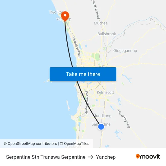 Serpentine Stn Transwa Serpentine to Yanchep map