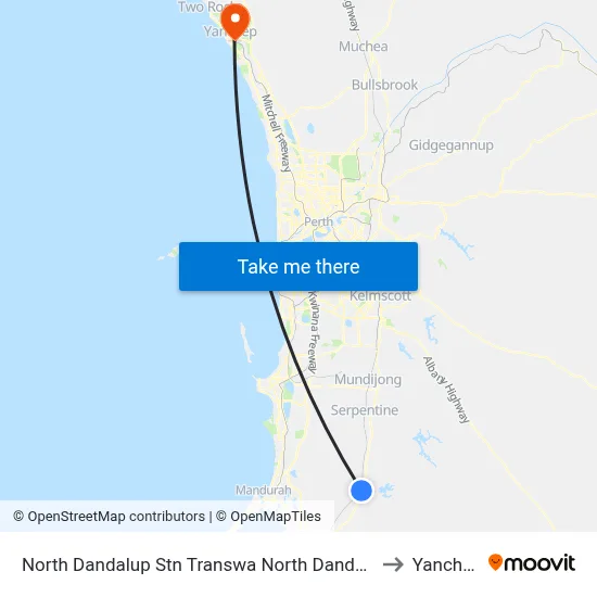 North Dandalup Stn Transwa North Dandalup to Yanchep map