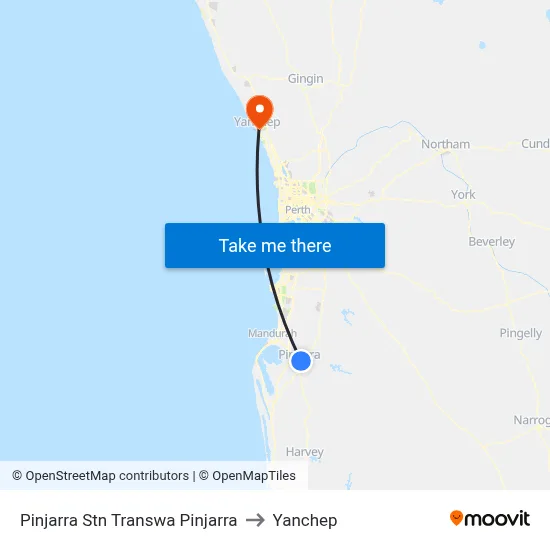 Pinjarra Stn Transwa Pinjarra to Yanchep map