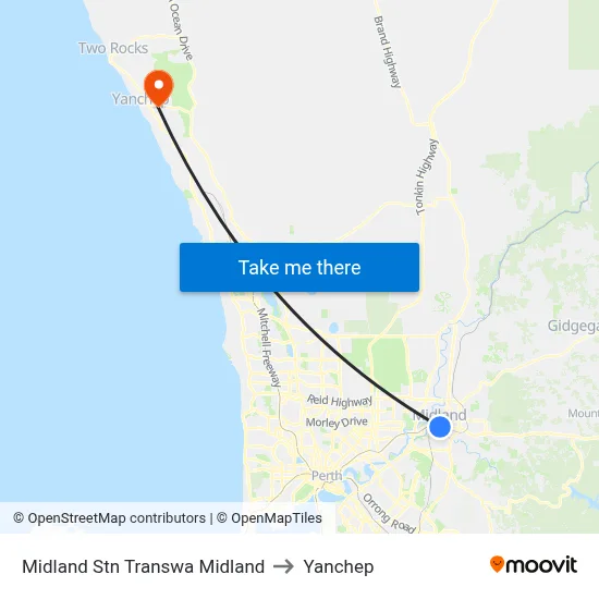 Midland Stn Transwa Midland to Yanchep map