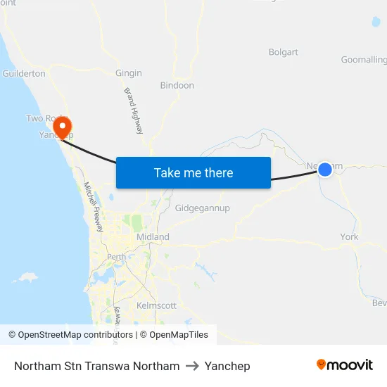Northam Stn Transwa Northam to Yanchep map