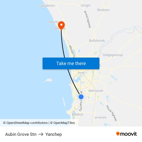 Aubin Grove Stn to Yanchep map