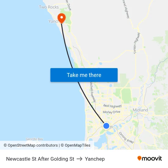 Newcastle St After Golding St to Yanchep map