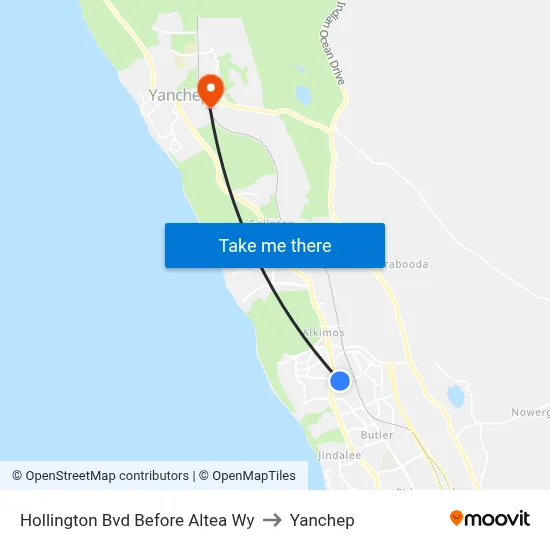 Hollington Bvd Before Altea Wy to Yanchep map