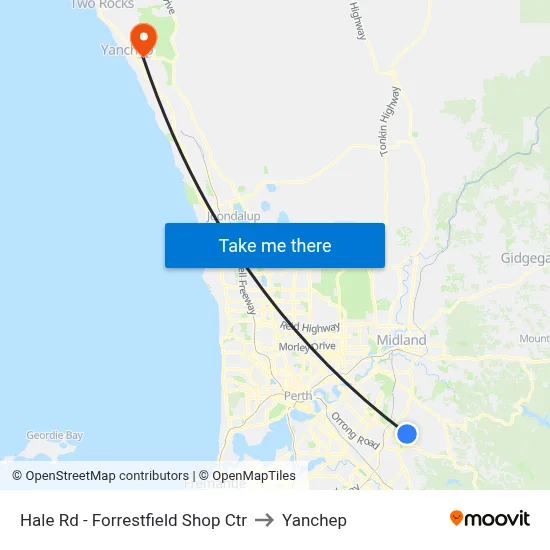 Hale Rd - Forrestfield Shop Ctr to Yanchep map