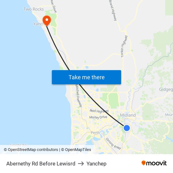 Abernethy Rd Before Lewisrd to Yanchep map